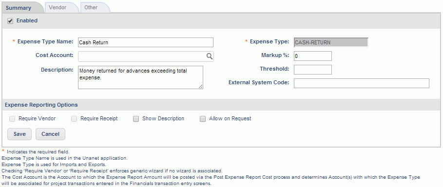 Setup Expense Types